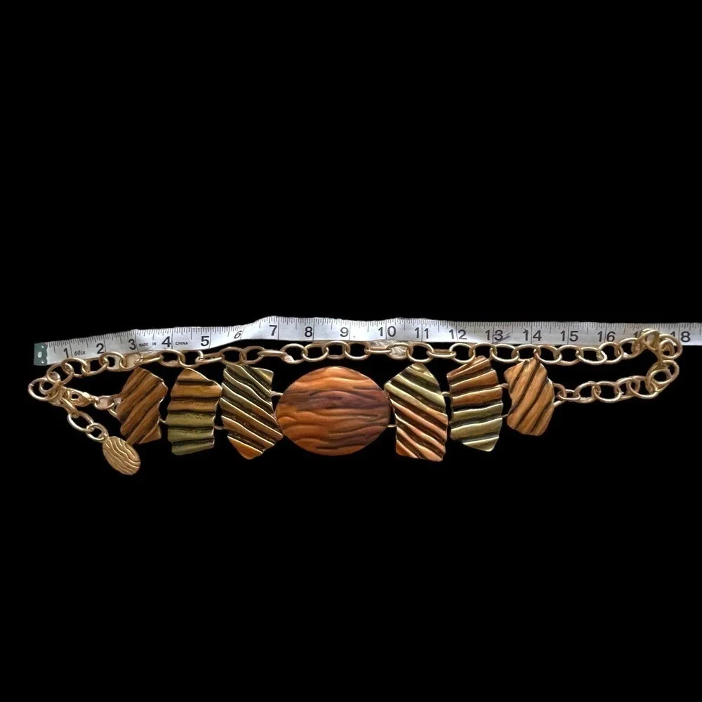 Brushed Metal Copper and Gold Chain Statement Belt Vintage Medallion Up to 36”